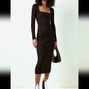 Ganni Black Long Sleeve Ribbed Midi Sweater Dress